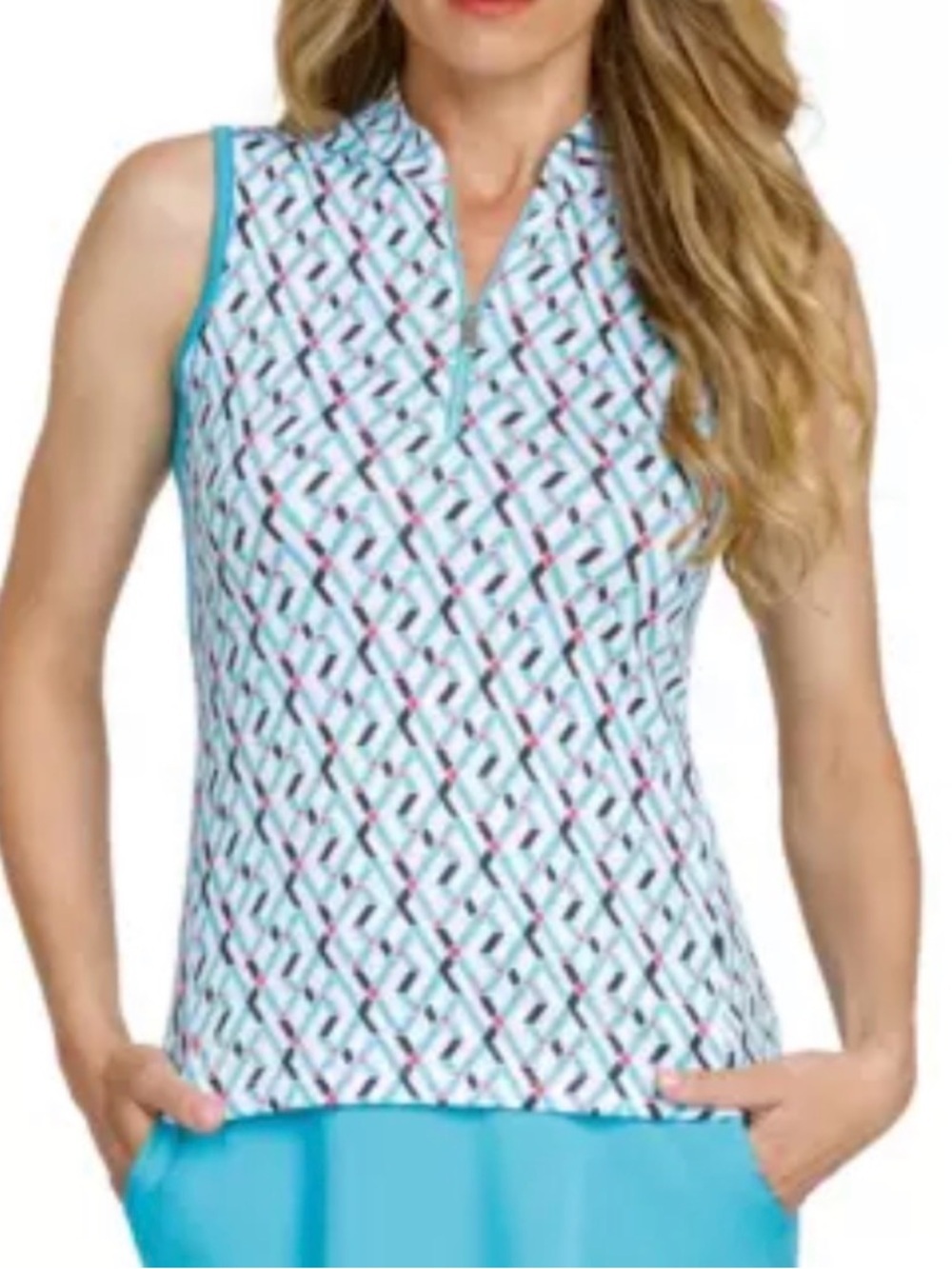 TAIL Women’s Notch Neck Print Sleeveless Golf Polo - Crystal Quartz XXL